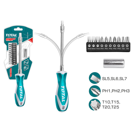 FLEXIBLE SHAFT SCREWDRIVER SET, TOTAL, THT250FL1206, 12PC